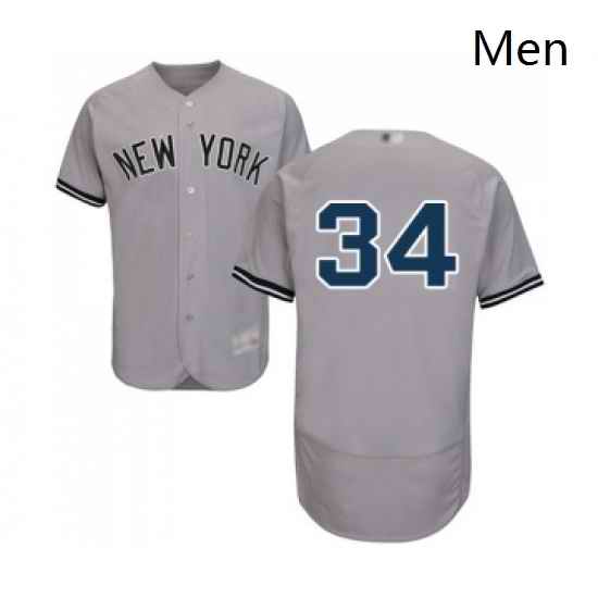 Mens New York Yankees 34 JA Happ Grey Road Flex Base Authentic Collection Baseball Jersey